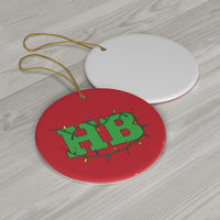 Red Circle HB with Christmas Lights Ceramic Ornament