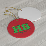 Red Circle HB with Christmas Lights Ceramic Ornament