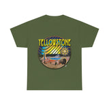 Yellowstone National Park Geyser Buffalo Bison Heavy Cotton Long Durable T Shirt with Sacred Geometry Flower of life seed of life