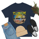 Yellowstone National Park Geyser Buffalo Bison Heavy Cotton Long Durable T Shirt with Sacred Geometry Flower of life seed of life