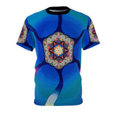 Flower of Life Blues greens and trippy pattern All Over Print T Shirt -  Psychedelic clothes, Raver, Sun, Visionary Sacred Geometry Gifts