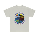 Time to Clean Huntington Beach T Shirt Heavy Thick Cotton Durable Long Oil Spill Clean Up Design - Light Colors