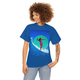 Surfer Girl Design on Heavy Durable extra long Cotton Black Navy Blue T Shirt