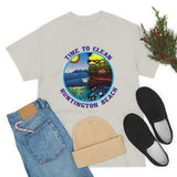 Time to Clean Huntington Beach T Shirt Heavy Thick Cotton Durable Long Oil Spill Clean Up Design - Light Colors