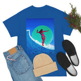 Surfer Girl Design on Heavy Durable extra long Cotton Black Navy Blue T Shirt