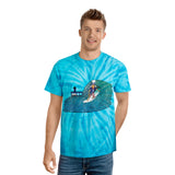 Uncle Sam Surfing the Huntington Beach Pier Unisex Tie Die Heavy Cotton Thick Durable T Shirt Red White & Blue Surf City