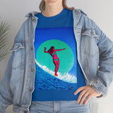 Surfer Girl Design on Heavy Durable extra long Cotton Black Navy Blue T Shirt