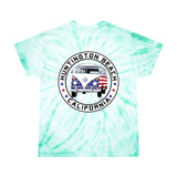 Patriotic Huntington Beach Bus Unisex Tie Die Heavy Cotton Thick Durable T Shirt Red White & Blue Surf City