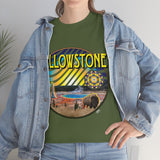 Yellowstone National Park Geyser Buffalo Bison Heavy Cotton Long Durable T Shirt with Sacred Geometry Flower of life seed of life