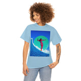 Surfer Girl Design on Heavy Durable extra long Cotton Black Navy Blue T Shirt