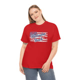Red White and Blue Huntington Beach Distressed US Flag Heavy Cotton Unisex T Shirt
