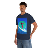 Surfer Girl Design on Heavy Durable extra long Cotton Black Navy Blue T Shirt