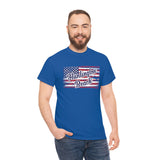 Red White and Blue Huntington Beach Distressed US Flag Heavy Cotton Unisex T Shirt