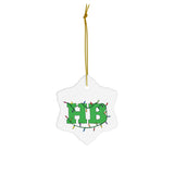 White Snowflake Huntington Beach with Lights Ceramic Ornament