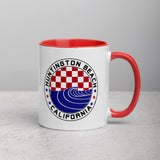 Huntington Beach Checker & Wave Patriotic Mug with Color Inside