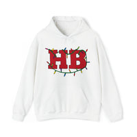HB in Christmas Lights Front - California and Palm Trees Back Unisex Heavy Hooded Sweatshirt