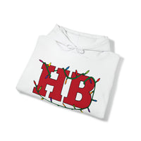 HB in Christmas Lights Front - California and Palm Trees Back Unisex Heavy Hooded Sweatshirt