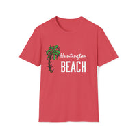 Huntington Beach and Palm Tree Christmas Lights Softstyle T-Shirt Front Design