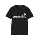 Huntington Beach Pier with Christmas Santa hat Softstyle T Shirt Front Design