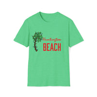 Huntington Beach and Palm Tree Christmas Lights Softstyle T-Shirt Front Design