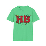 Huntington Beach HB in Christmas Lights Softstyle T Shirt Front Design