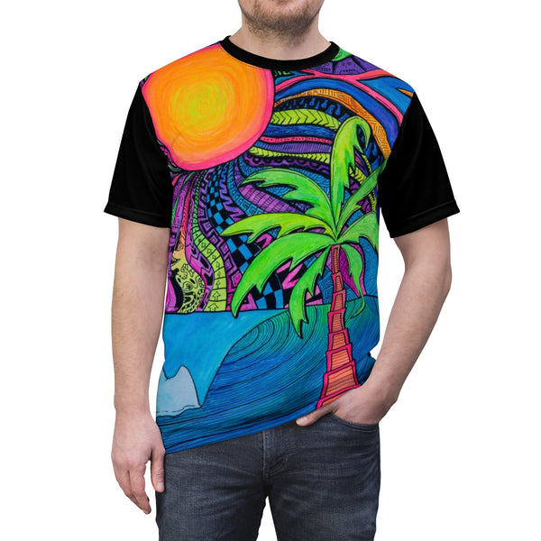 Palm Tree Wave Trippy All Over Print T Shirt -  Psychedelic clothes, Raver, Sun, Visionary gifts