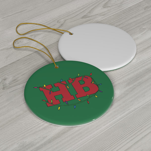 Green Circle HB with Christmas Lights Ceramic Ornament