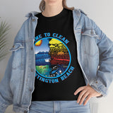 Time to Clean Huntington Beach T Shirt Heavy Thick Cotton Durable Long Oil Spill Clean Up Design - Dark Colors