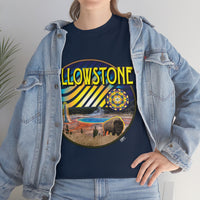Yellowstone National Park Geyser Buffalo Bison Heavy Cotton Long Durable T Shirt with Sacred Geometry Flower of life seed of life
