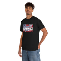 Red White and Blue Huntington Beach Distressed US Flag Heavy Cotton Unisex T Shirt
