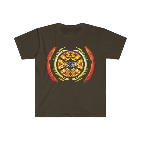 Sounds Good Sacred Geometry Vibrations Red Orange and Yellow Softstyle T-Shirt