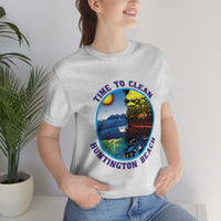 Time to Clean Huntington Beach T Shirt Light Super Soft Cotton Oil Spill Clean Up Design - Light Colors