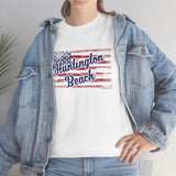 Red White and Blue Huntington Beach Distressed US Flag Heavy Cotton Unisex T Shirt