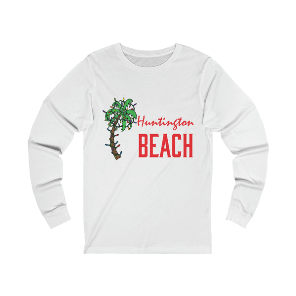 Huntington Beach Christmas Light Palm Tree Unisex Jersey Long Sleeve T Shirt
