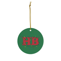 Green Circle HB with Christmas Lights Ceramic Ornament