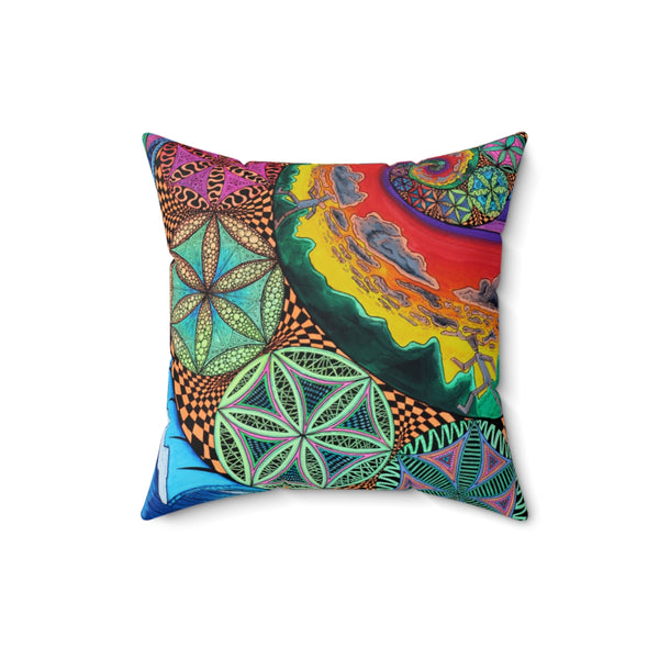 Fibonacci Seed of Life Sacred Geometry Square Pillow Colorful Home Decor