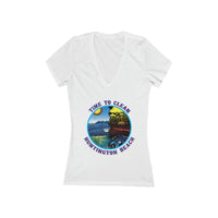 Time to Clean Huntington Beach Oil Spill Women's Jersey Short Sleeve Deep V-Neck Tee - Light Colors