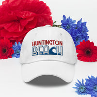 Huntington Beach Wave Patriotic Red White & Blue Dad Hat