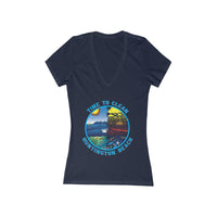Time to Clean Huntington Beach Oil Spill Women's Jersey Short Sleeve Deep V-Neck Tee - Dark Colors