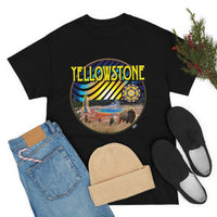 Yellowstone National Park Geyser Buffalo Bison Heavy Cotton Long Durable T Shirt with Sacred Geometry Flower of life seed of life