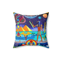 Thoth & Isis Egyptian Spiritual Sacred Geometry Psychedelic Pyramid Trippy Visionary Space Planets Hermetic Home Decor Pillow