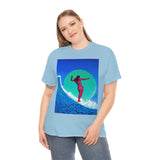 Surfer Girl Design on Heavy Durable extra long Cotton Black Navy Blue T Shirt