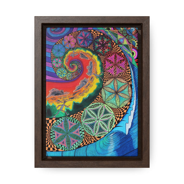 Fibonacci Spiral Art Framed Canvas Print - Spiritual Sacred Geometry Wall Art Print, Psychedelic Room Decor, Yoga Studio Art