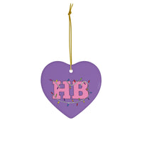 Purple Heart HB with Christmas Lights Ceramic Ornament