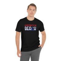Red White and Blue Huntington Beach Wave Super Soft Unisex T Shirt