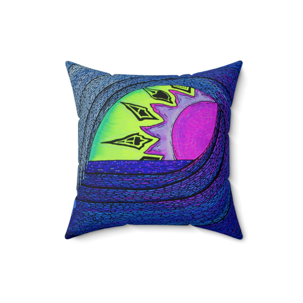 Purple and Pink Wave Sunset Trippy Visionary Ocean Home Decor Pillow