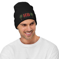Red HB and Palm Trees with Christmas Lights Embroidered Beanie
