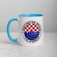 Huntington Beach Checker & Wave Patriotic Mug with Color Inside