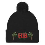 Palms Trees and Red HB in Christmas Lights Pom-Pom Beanie